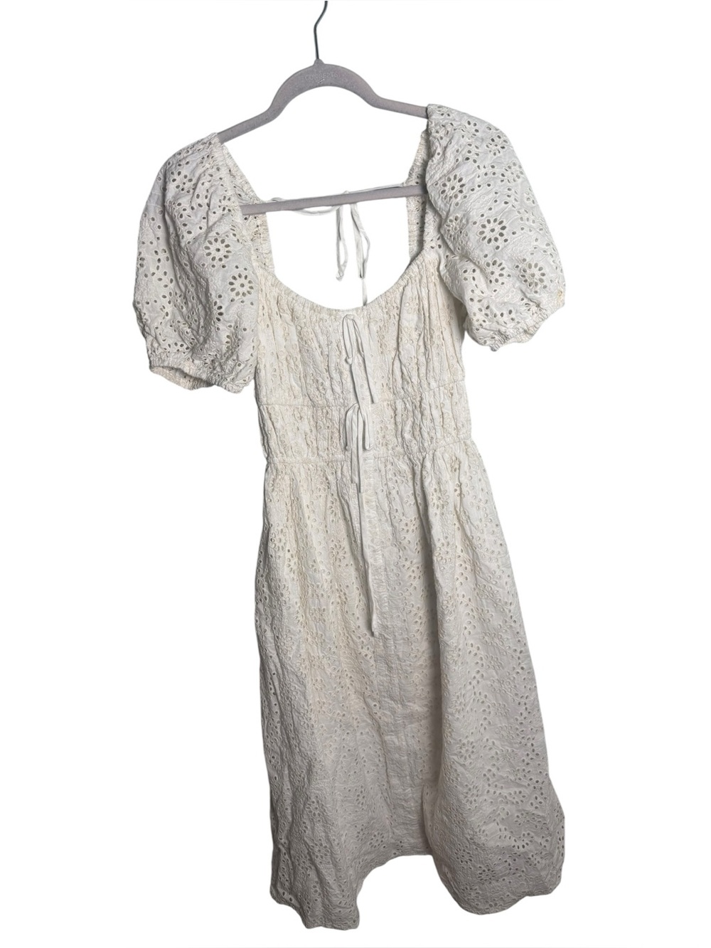 Anthropologie En Saison Puff Sleeve Midi Dress in white S - Picture 3 of 6